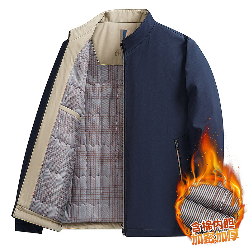 2024 new designer winter business casual middle-aged men's dad jacket stand collar thick velvet warm cotton coat