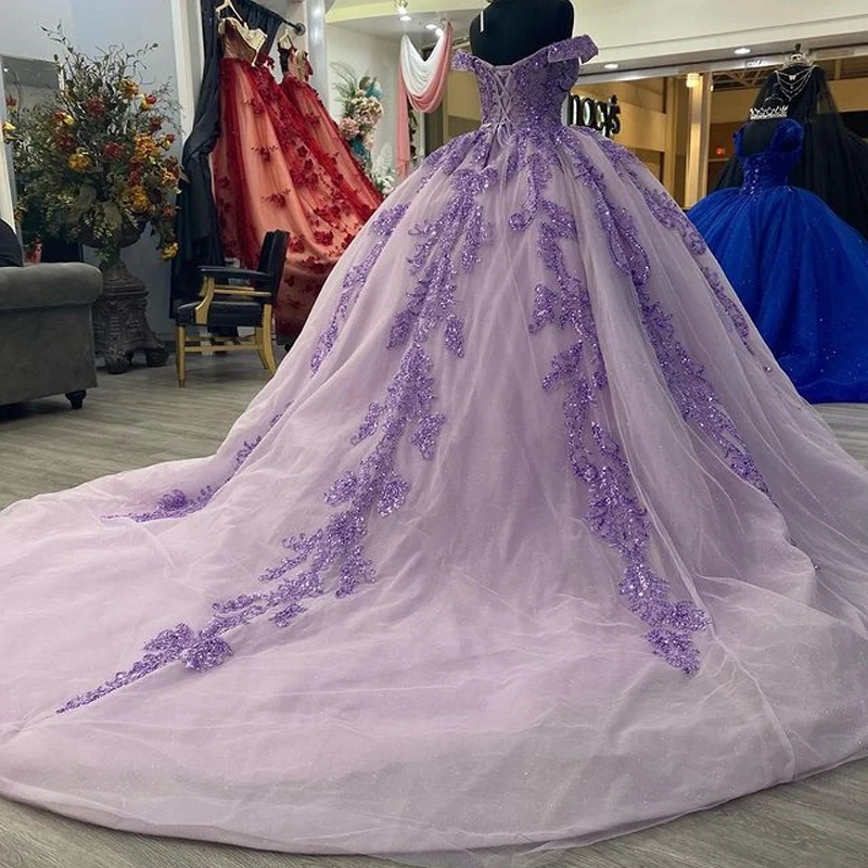 Light Lavender Sweetheart Quinceanera Dresses Ball Gown Sweet 16 Dress Sequin Appliques Lace Beading Tull Party Birthday Vestidos De 15 Anos