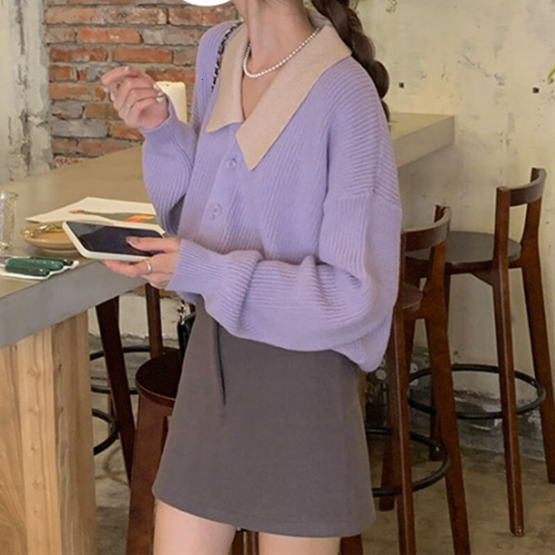 Korean Style Slightly Tipsy Tender Romantic Purple Autumn And Winter New Sweater Cardigan Knitted Jacket Women F1028#42