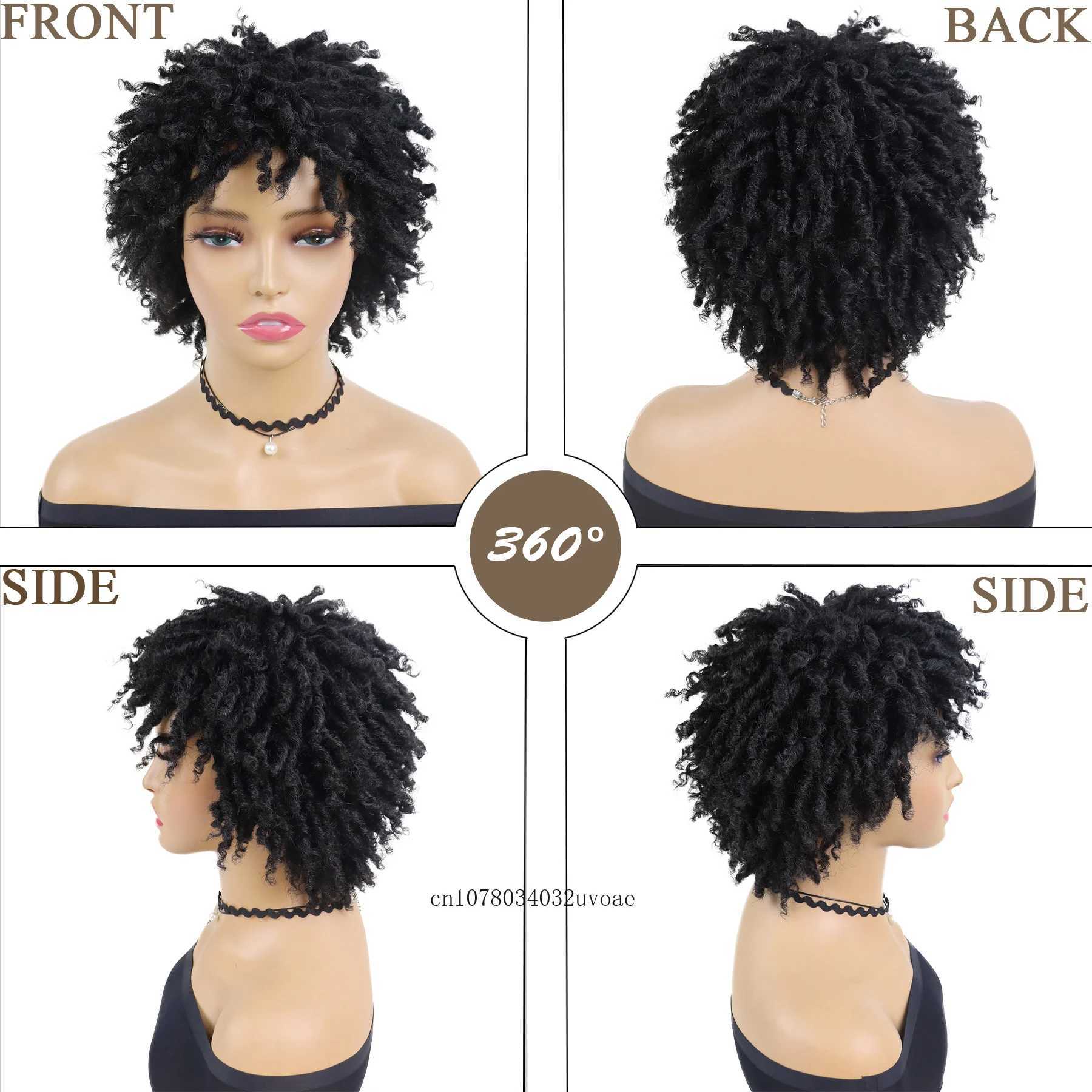Womens synthetic braided wig crocheted twisted hair short hair African wig womens dreamy lock wig black daily curly cool girl bouncing M241028 - view 6