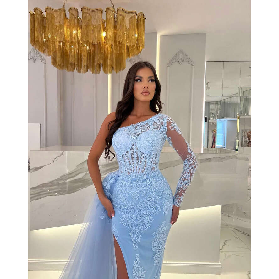 Elegant Mermaid Evening Dresses One Shoulder Lace Party Prom Split Long Dress For Special Ocn 0515
