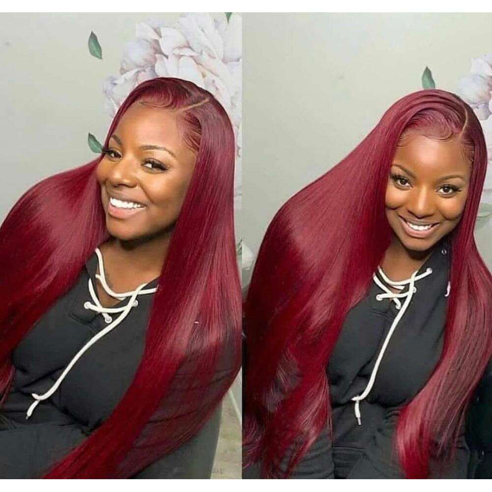 Burgundy Red x HD Lace Front Human Hair Wigs For Women j Bone Straight Frontal Wig Closure