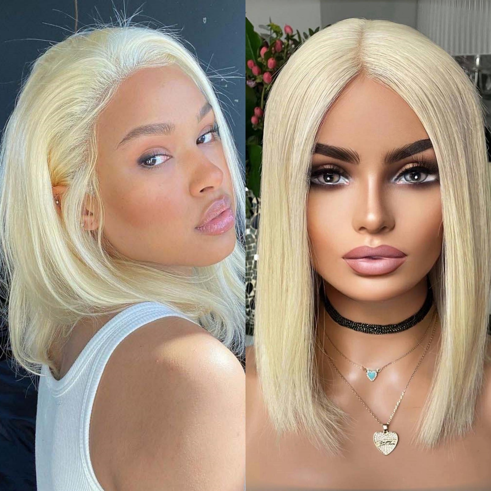 Blonde Bob Short Synthetic Front Wig Pre Cut Glueless Frontal 613 Blond Hair Lace Wigs for Women Party Cosplay