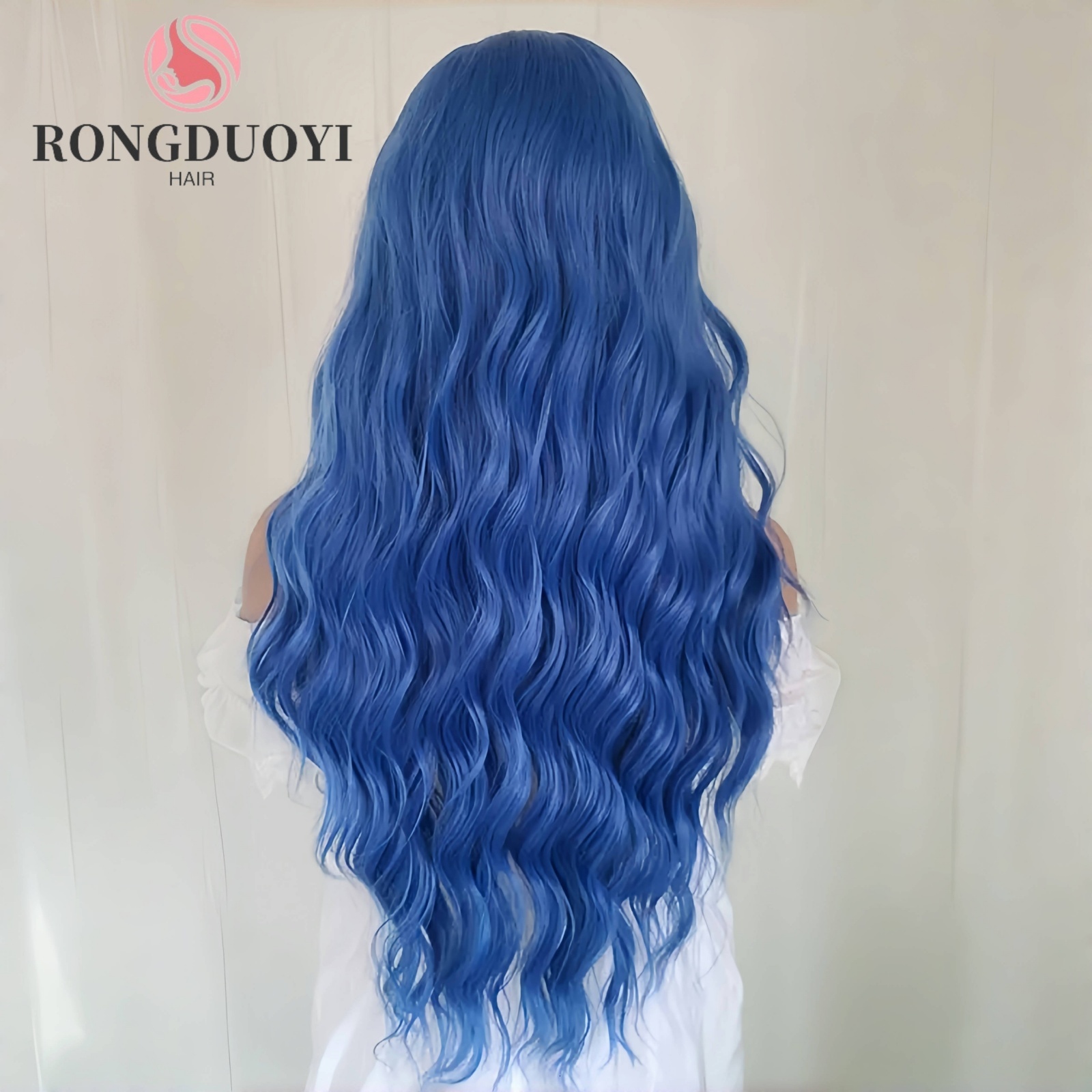 Dark Blue Deep Wave Synthetic Hair Long Curly Front Wig Natural Wavy Colored 13X4 Lace Frontal Wigs for Women Party