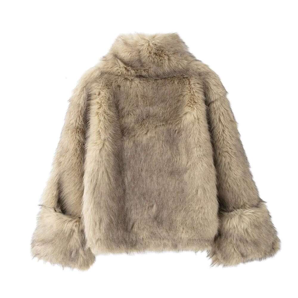 TRAFZA Women Fall Winter Faux Fur Collar Loose New 2024 Fashion Casual High Street Y2k Sweatshirt