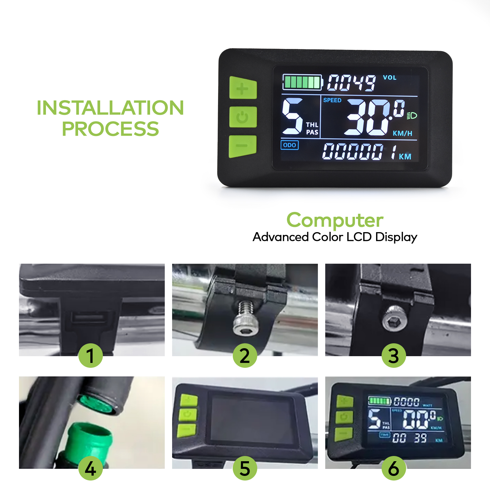 Ebike Computer Display Monitor Cycle Stopwatch Computer Bike Speedometer E Bicycle Display
