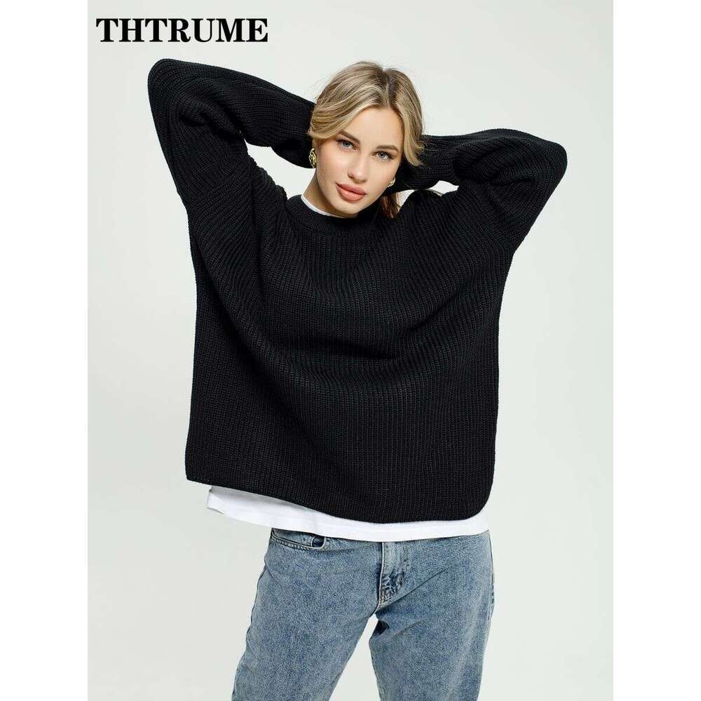 2024 New Round Neck Sweaters For Women Fashion Solid Loose Autumn Winter Thick Jumpers Tops Casual Streetwear Knit Pullovers