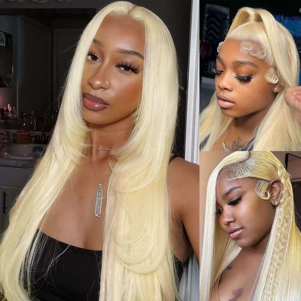 HD Transparent x Honey Blonde Frontal Straight Preplucked Human Hair Wigs Lace Front For Women Closure
