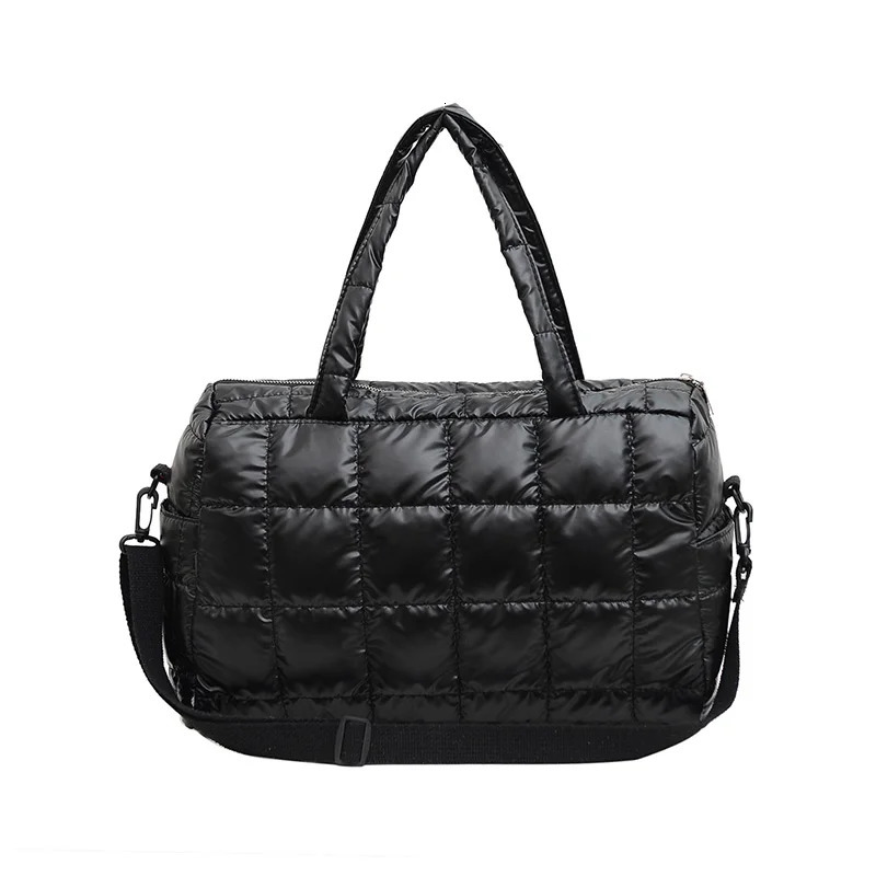 Nylon Waterproof Bucket Shoulder Messenger Bags for Women Winter Down Fabric Female Padded Handbags With Short Handle 241021