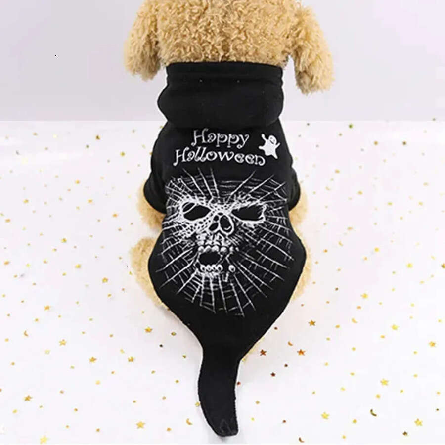 Halloween Fleece Thicken Hoodies Puppy Kitten Clothes Dog Cat Costume Black Skull Sweater Winter Warm Pet Clothing Bh2343 TQQ