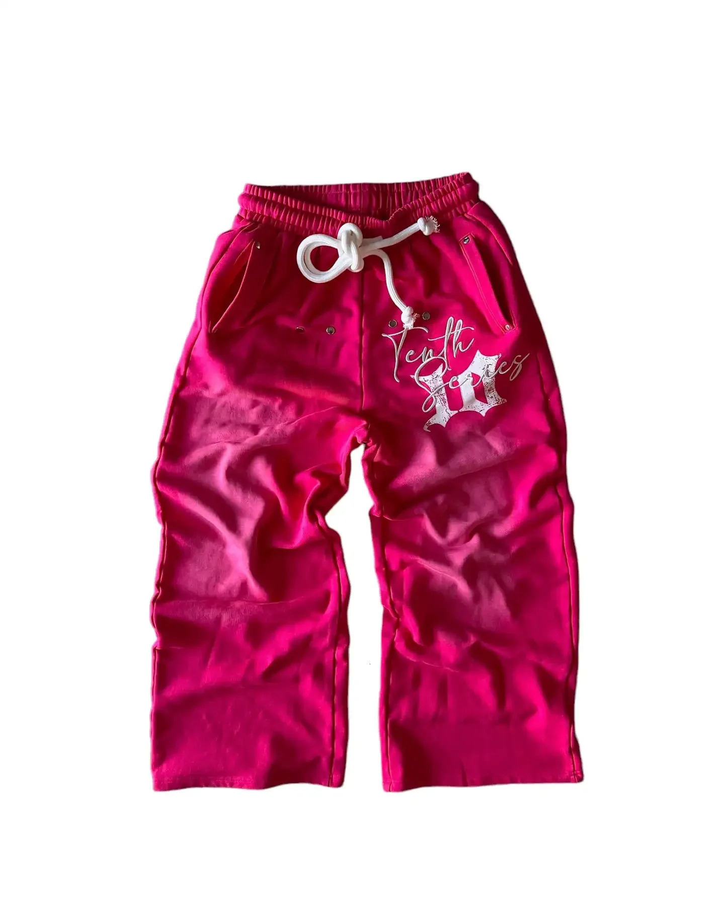 Tenthseries Sweatpants Y2K Pants Gothic Hip Hop Letter Embroidery Pink Casual Elastic Waist Jogging Trousers 241024