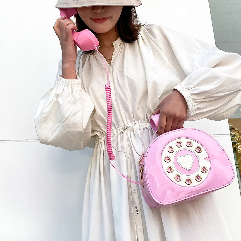 Womens Creative Shoulder Bag Telephone Shaped Crossbody Bag Retro PU Leather Sweet Phone Purses and Small Handbag 241025