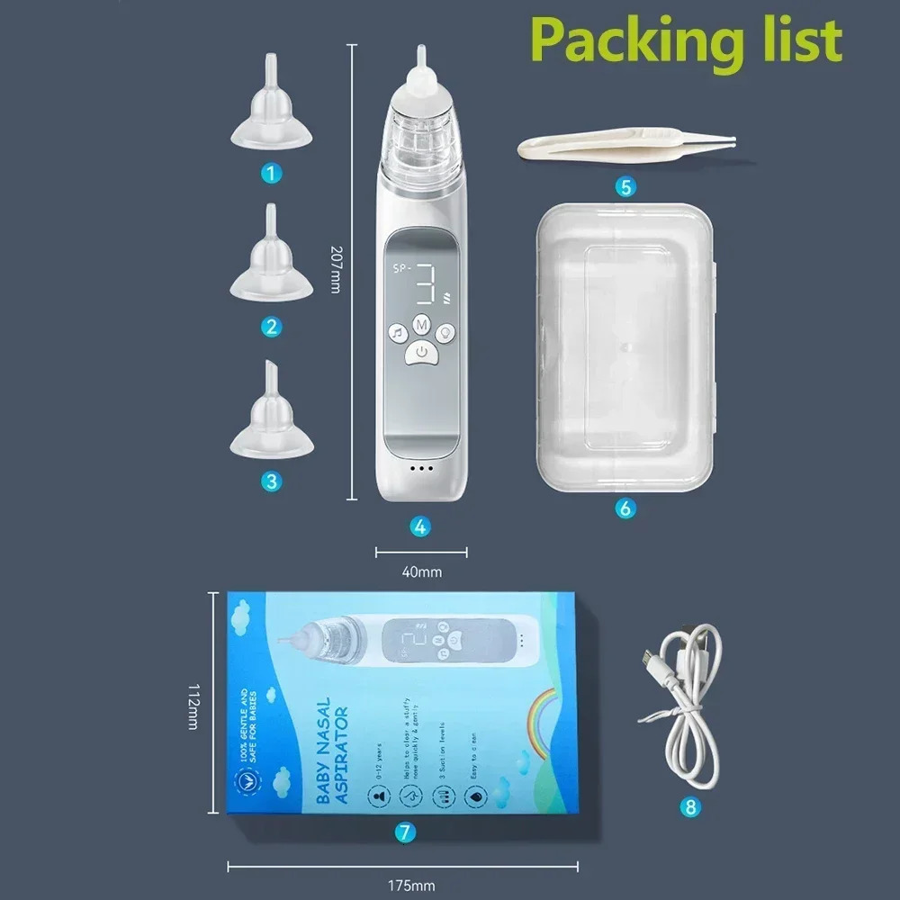 Baby electric nasal inhaler nasal suction device with food grade silicone mouthpiece 3 suction modes and soothing music 241028bj