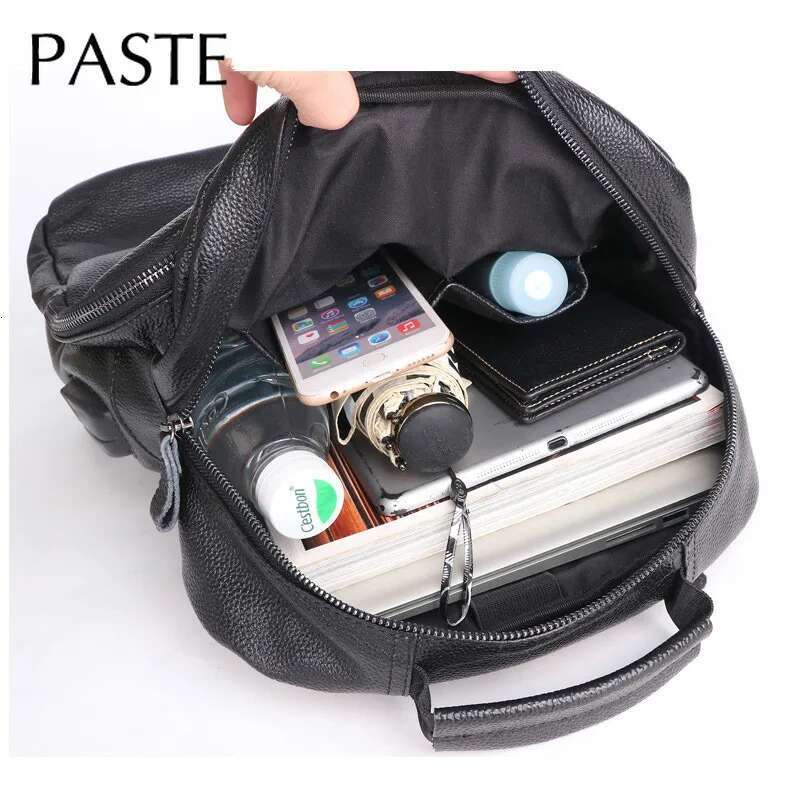 Casual Black Daypac Men's Backpack 100% Genuine Cow Laptop School Bag Cowhide Leather Man Travel Trip Bagpack