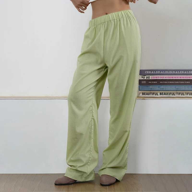 New Trendy Striped Print Long Pant Women Elastic Waist Drstring Wide Leg Pants Fashion Casual Cotton Fa Straight TrousersX241028