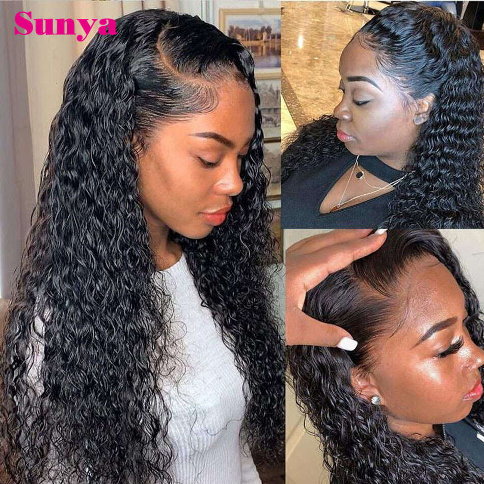 Kinky Curly Wigs x HD Lace Front Human Hair Black Deep Wave Frontal Wig Closure