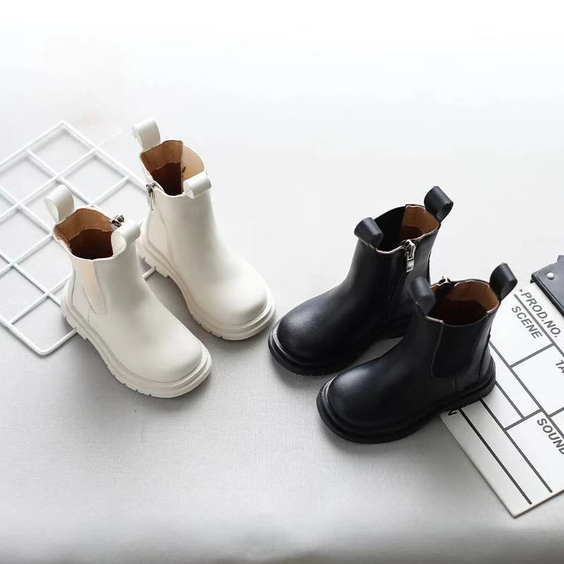 Autumn Winter Toddler Girl Boots Chelsea Boots for Children Winter Leather School Shoes Girls Snow Kids Motorcycle Hige Boot 241028
