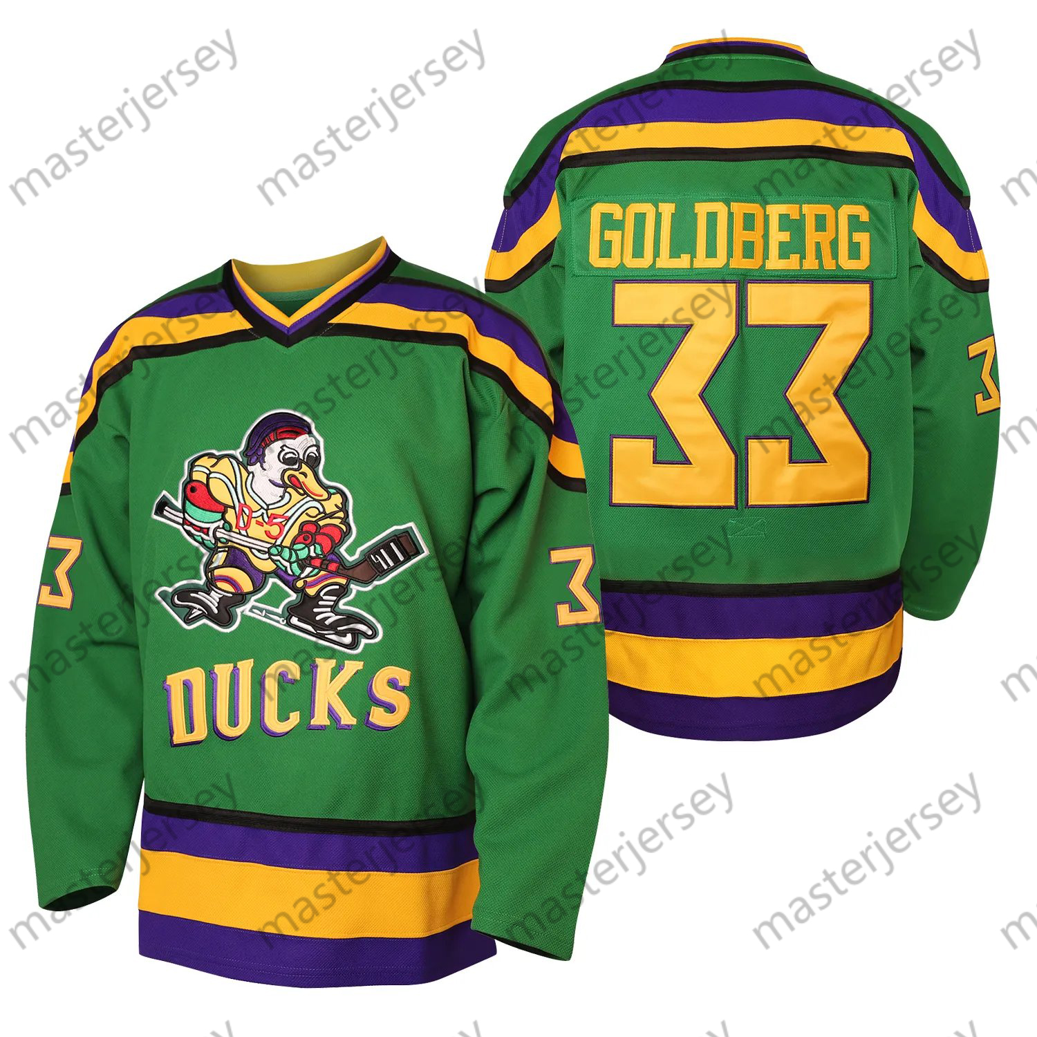 33 Mens Green Duck Hockey Jerseys Loose Fit V-Neck Stitched Ice Hockey Jersey Casual Festive Weekend Outings