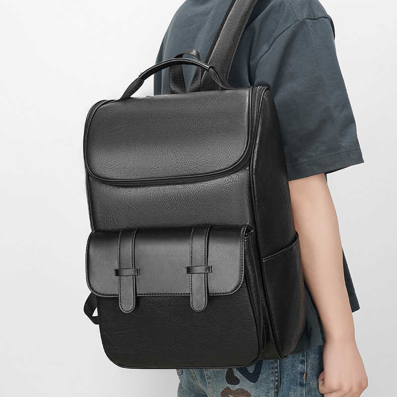 Simple stylish Korean version backpack, street trendy men's leather backpack, outdoor backpack, student book bag, trendy 241015