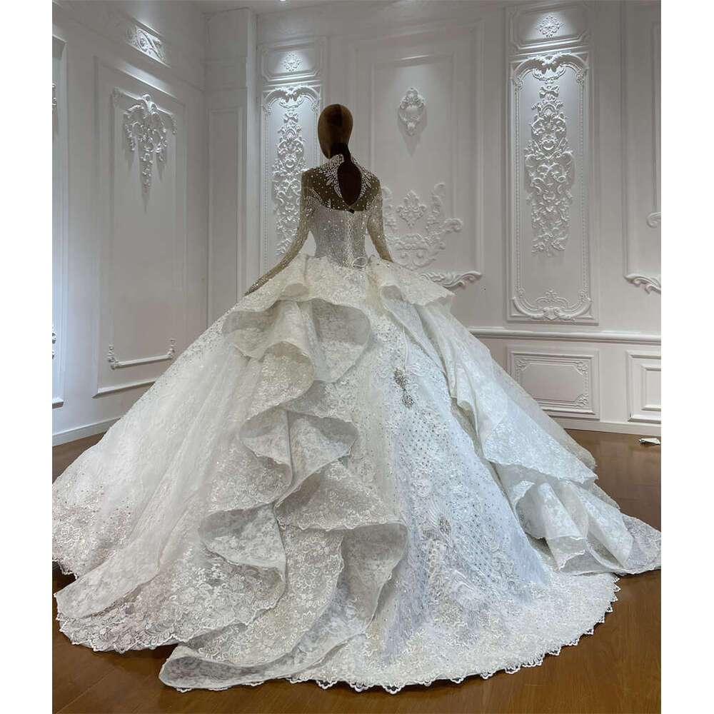 Heavy beading Long Sleeve Bridal Ball Gown Weddding Dress