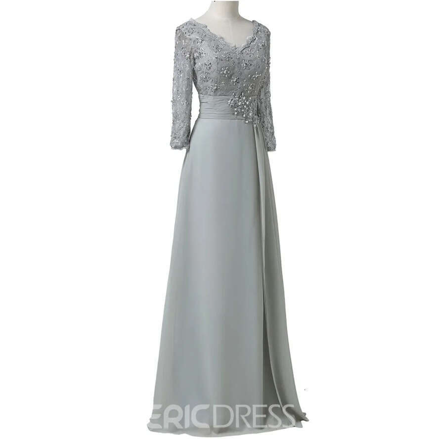 Plus Size A E Mother Of The Bride Dresses V Neck 3/4 Long Sleeve Backless Wedding Guest Dress Lace Crystal Sweep Train Evening Gown 0431