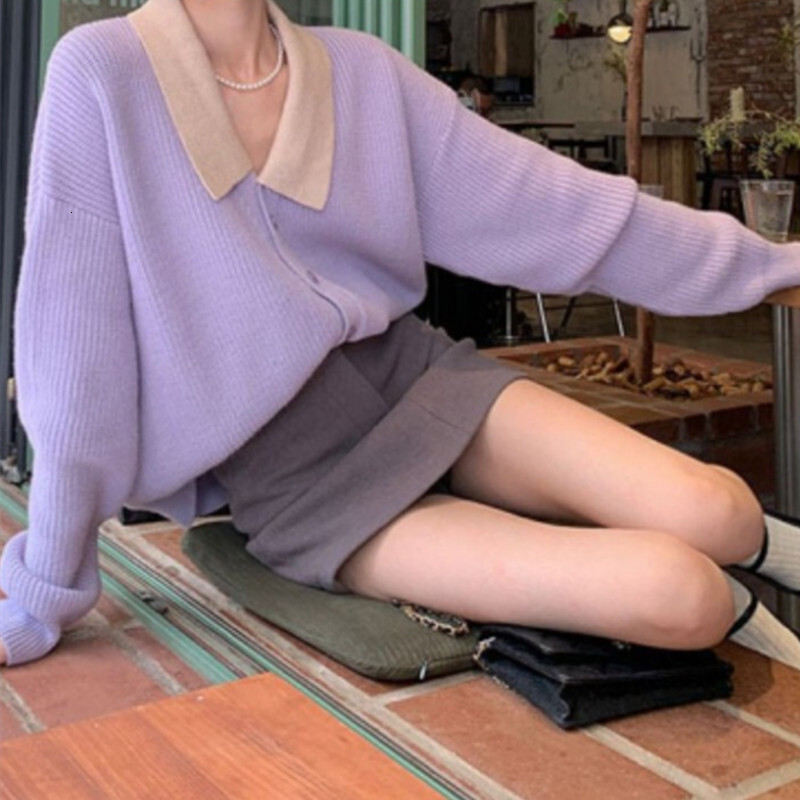 Korean Style Slightly Tipsy Tender Romantic Purple Autumn And Winter New Sweater Cardigan Knitted Jacket Women F1028#42