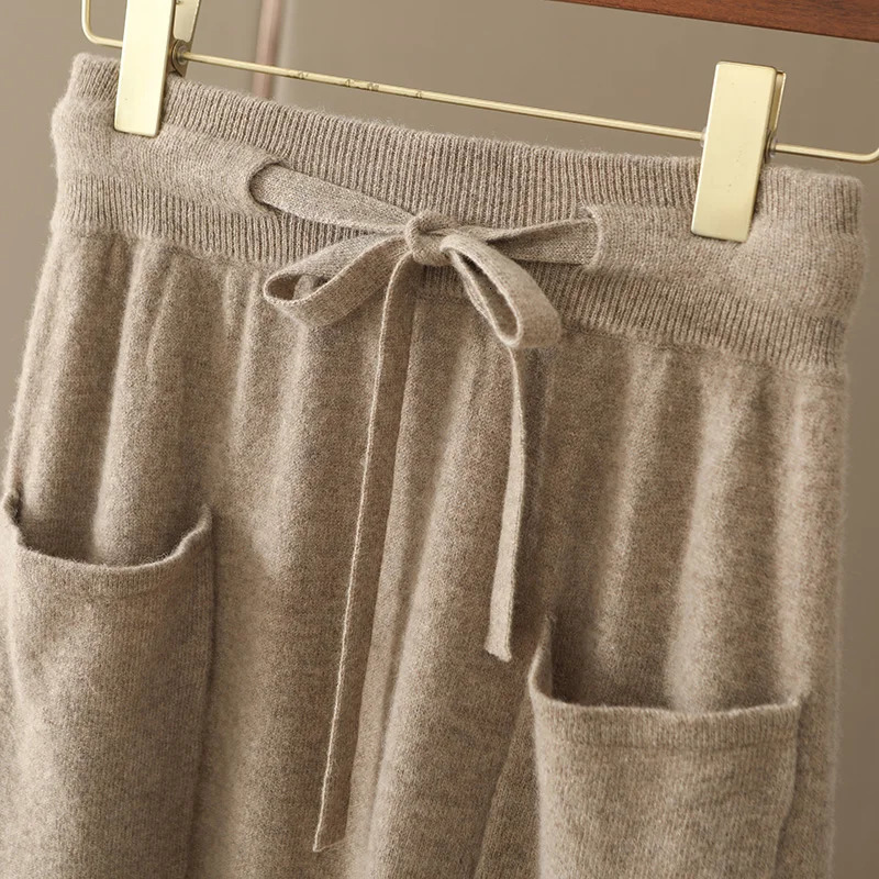 Autumn and Winter 100% Pure Wool Womens Long Pocket Small Cashmere Knitted A-Line Skiing 241028