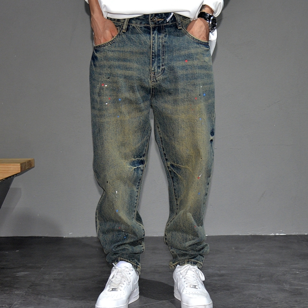 Japanese Streetwear Paint Point Cargo Jeans Men Clothing Haruku Trend Casual Denim Pants Vintage High Quality Trousers Male