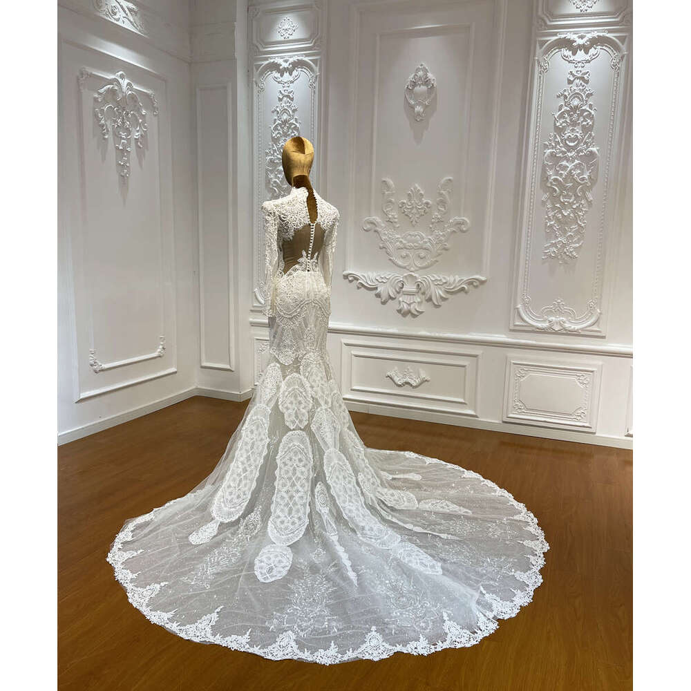 Elegant High neck With Transparent Back Special Lace Mermaid Wedding Dress