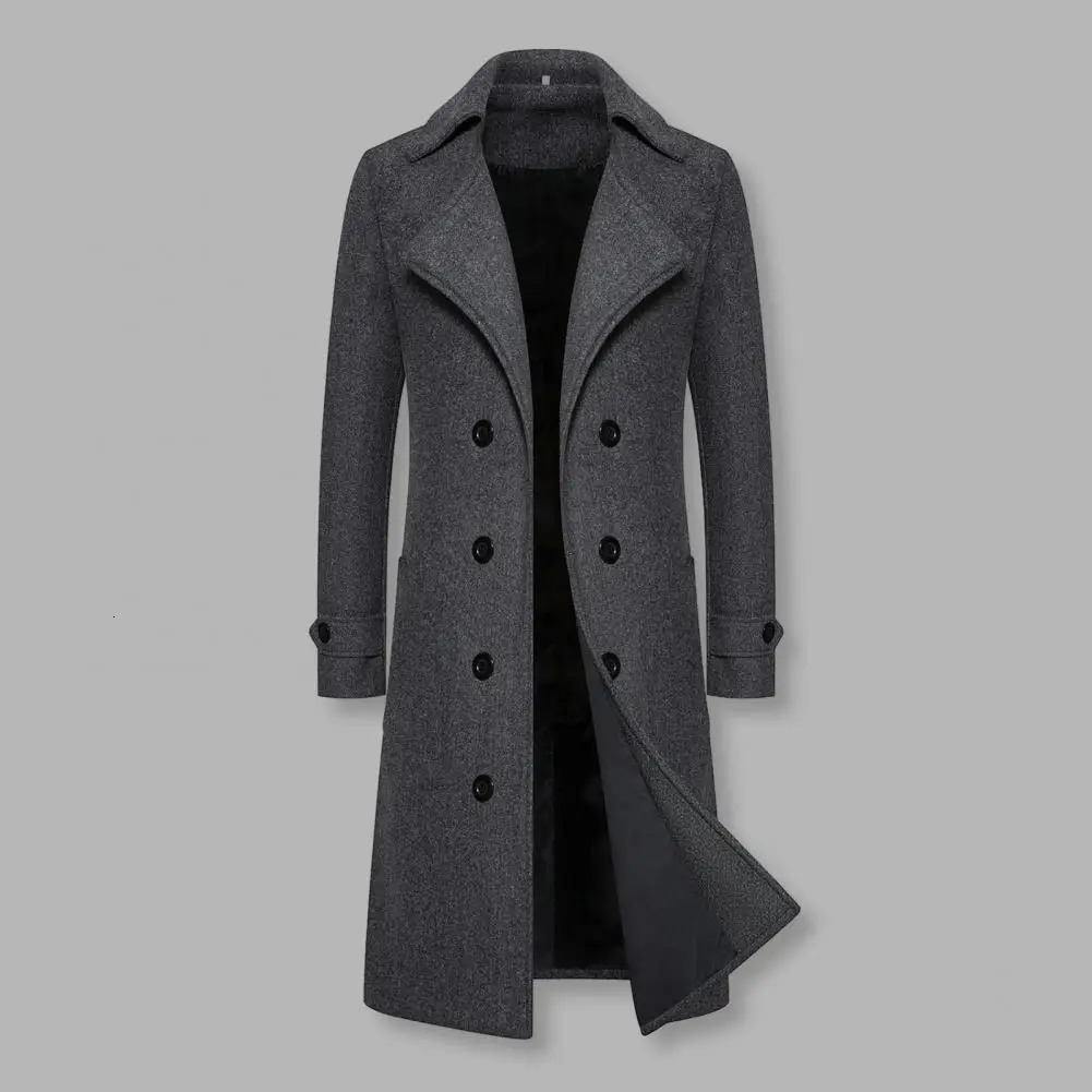 Solid color mens winter coat double-layer mens coat ultra-thin fit medium long sleeved thick windproof warm and solid 241028
