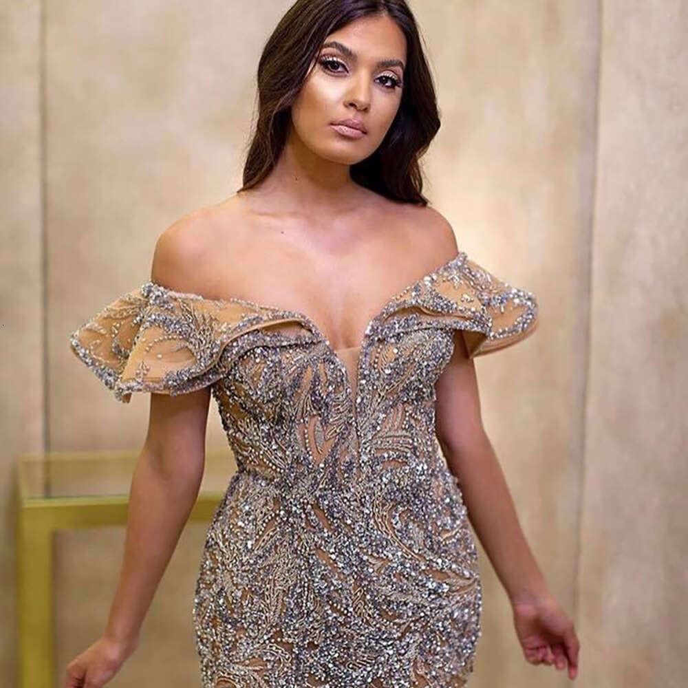 Crystal Evening Dresses With Detachable Train Women Beaded Prom Dress Cap Sleeves Champagne Tulle Party Gowns
