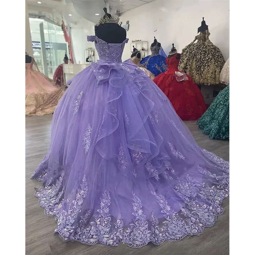 Purple Lilac Off The Shoulder Quinceanera Dress Appliques Birthday Party Gowns Beaded Ball Gown Prom Dresses Vestido De Anos
