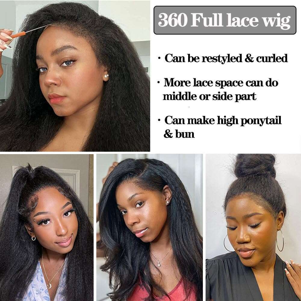 Kinky Straight Human Hair Wigs Lace Frontal Pre Plucked x Front Wig For Woman