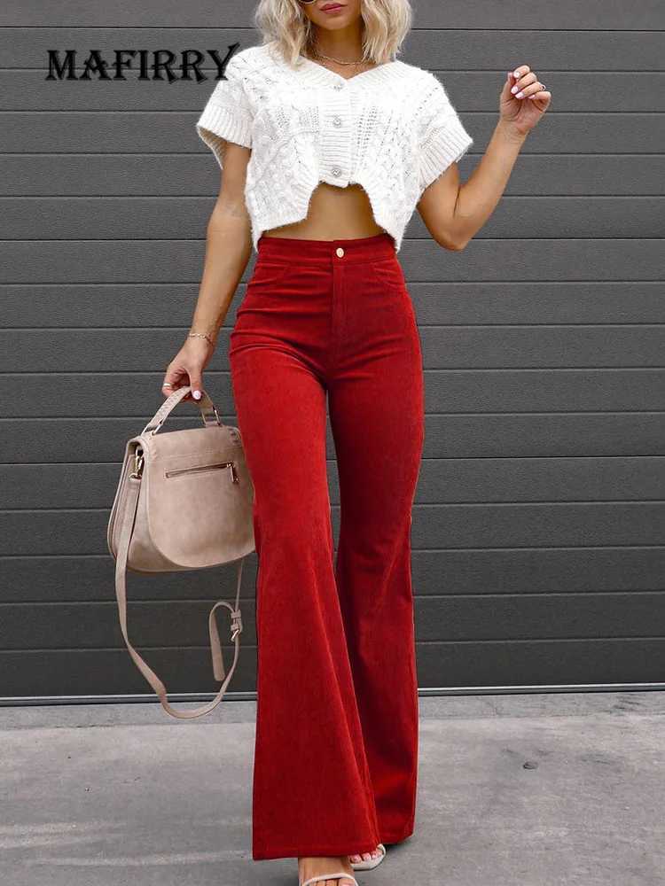 2022 Corduroy Trousers All Season Women Solid Button Fly Pocket Loungewear Slim Fit Ladies Flare Pants Streetwear DropshippingX241028