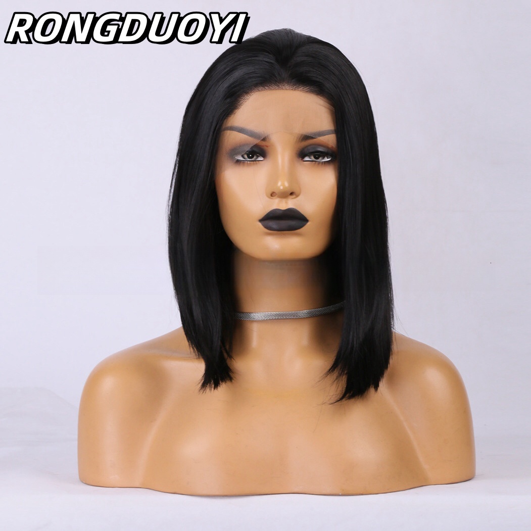 13X4 Straight Synthetic Front Wig Shoulder Length Short Black Bob Hair Lace Frontal Wigs for Women Daily Use