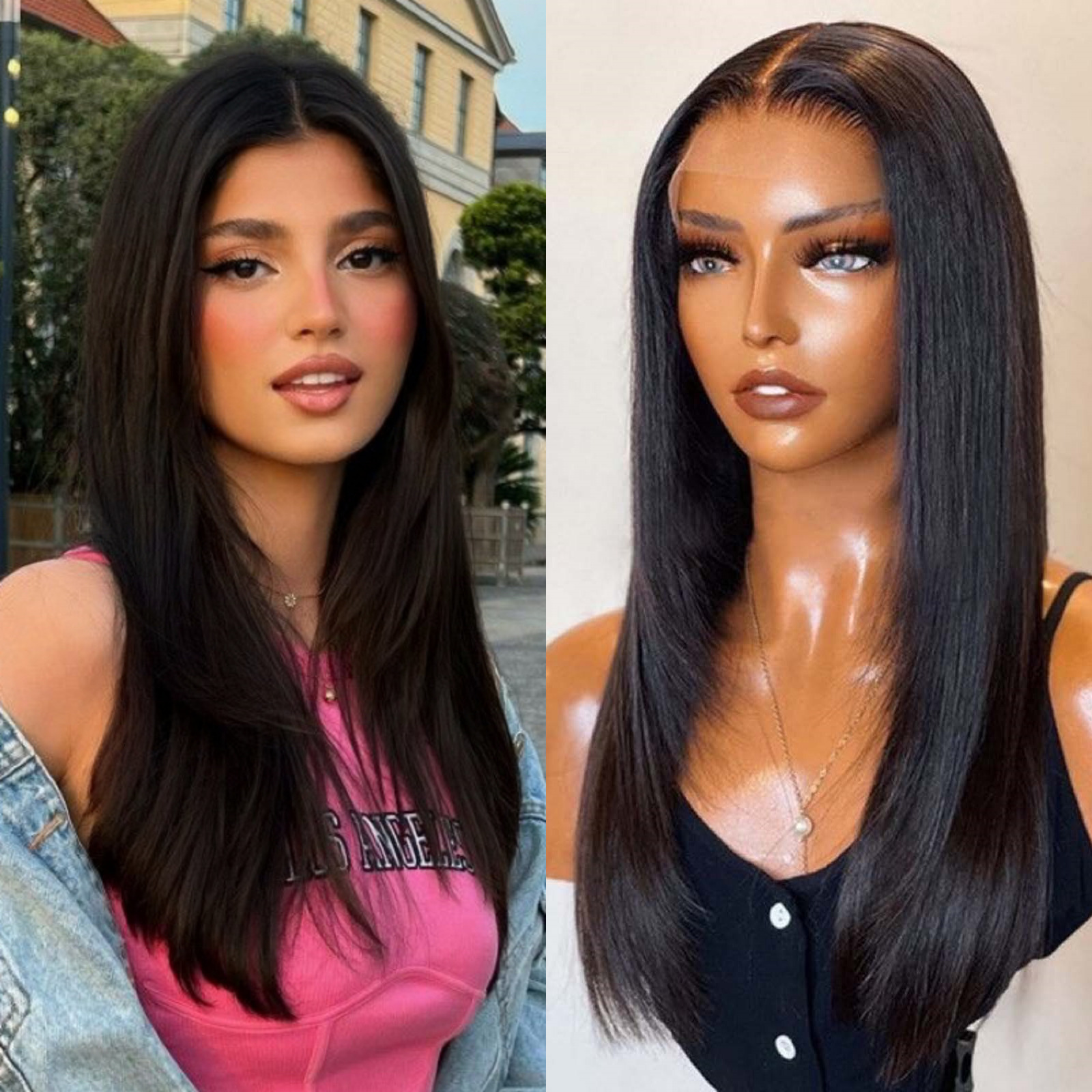 Long Straight Layered Synthetic Front Wig Glueless Ready to Wear Black Hair Lace Frontal Wigs for Women Party