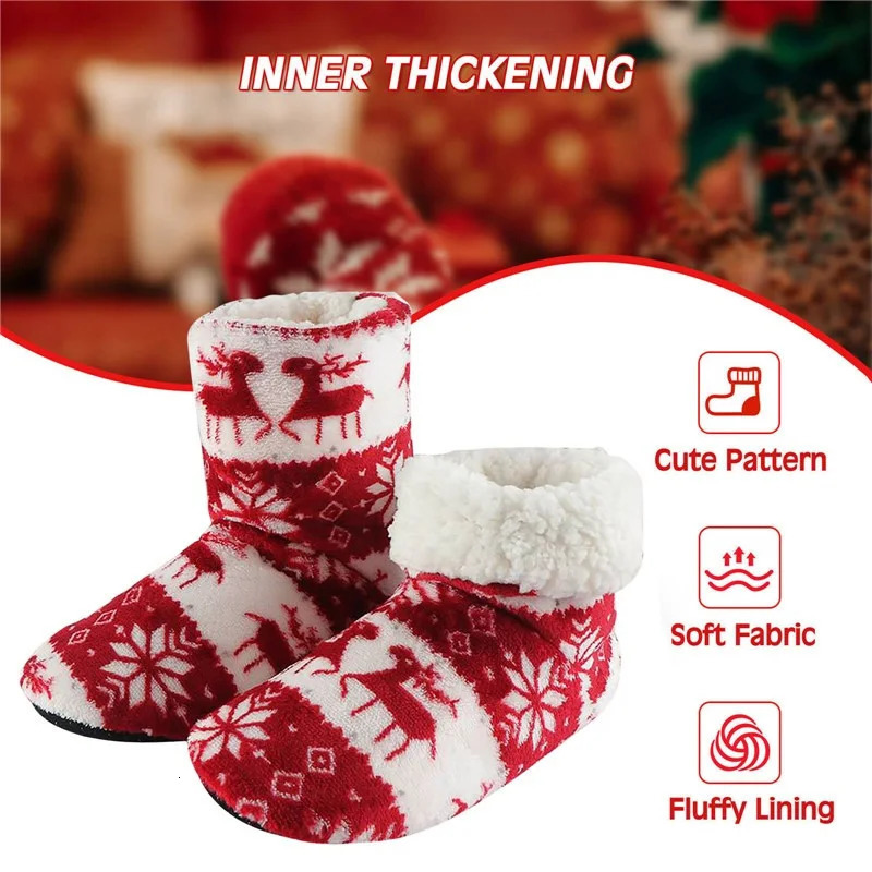 2pcs Women Warm Floor Socks Winter Thickened Plush Anti S Boots Soft Furry Indoor Shoes Christmas Year Slipper Shoes Boot 241025