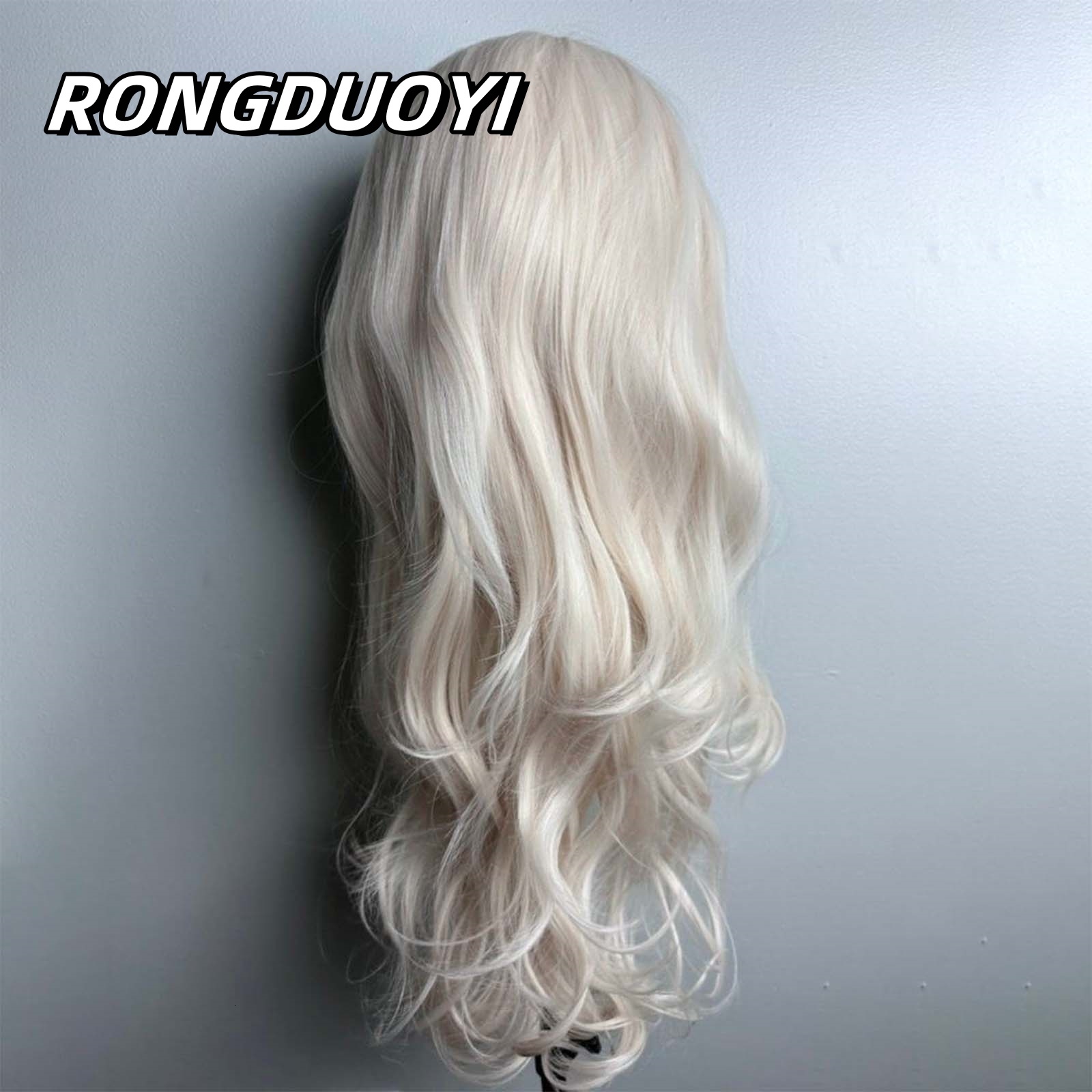 Platinum Natural Wavy Synthetic Hair Front Wig Long Curly Colored White Blonde Lace Frontal Wigs for Women Party
