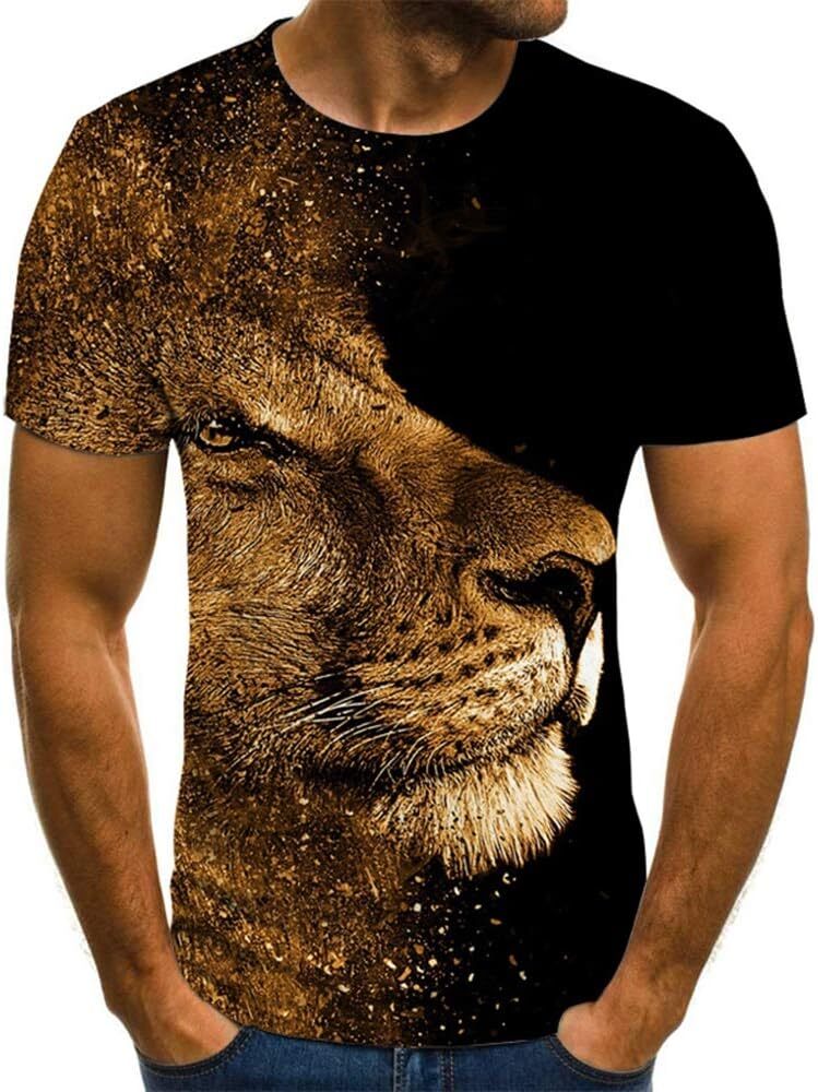 Mens T shirt Mens T shirt Men's Lion Graphic Print Summer Personality Fashion T-Shirt Fashion goes with everything tops summer clothes tee Casual