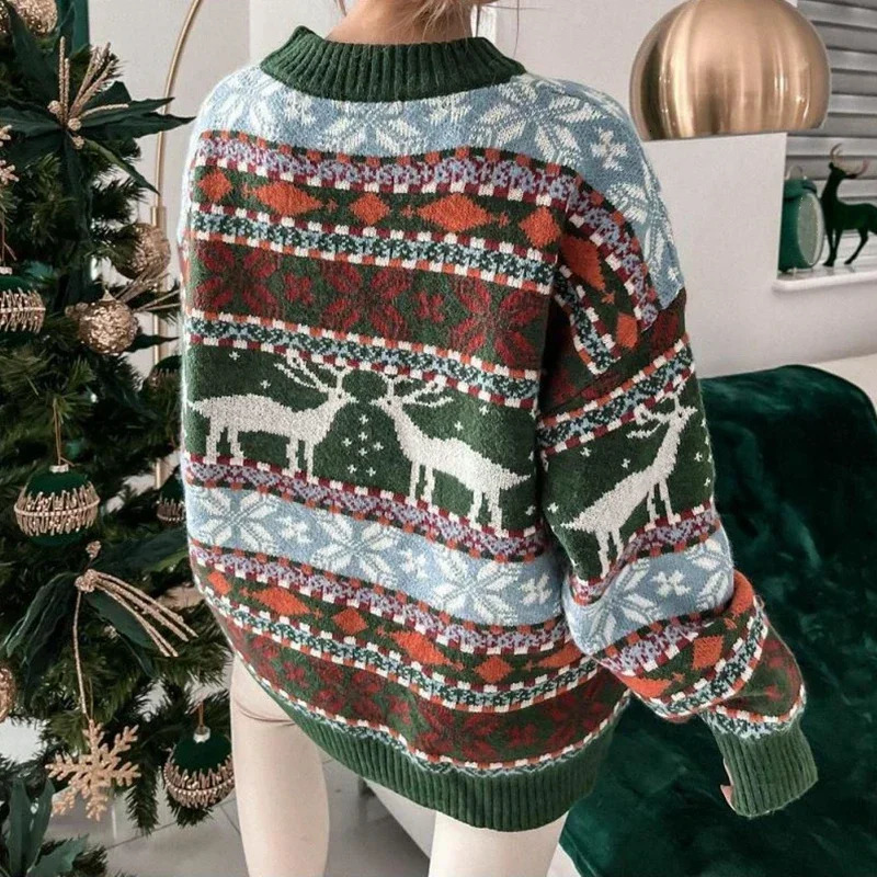 Allover Print Womens Sweater Winter Casual Loose Full Sleeve Knitted Thin Jumping Warm and Soft Christmas Clothing 241025