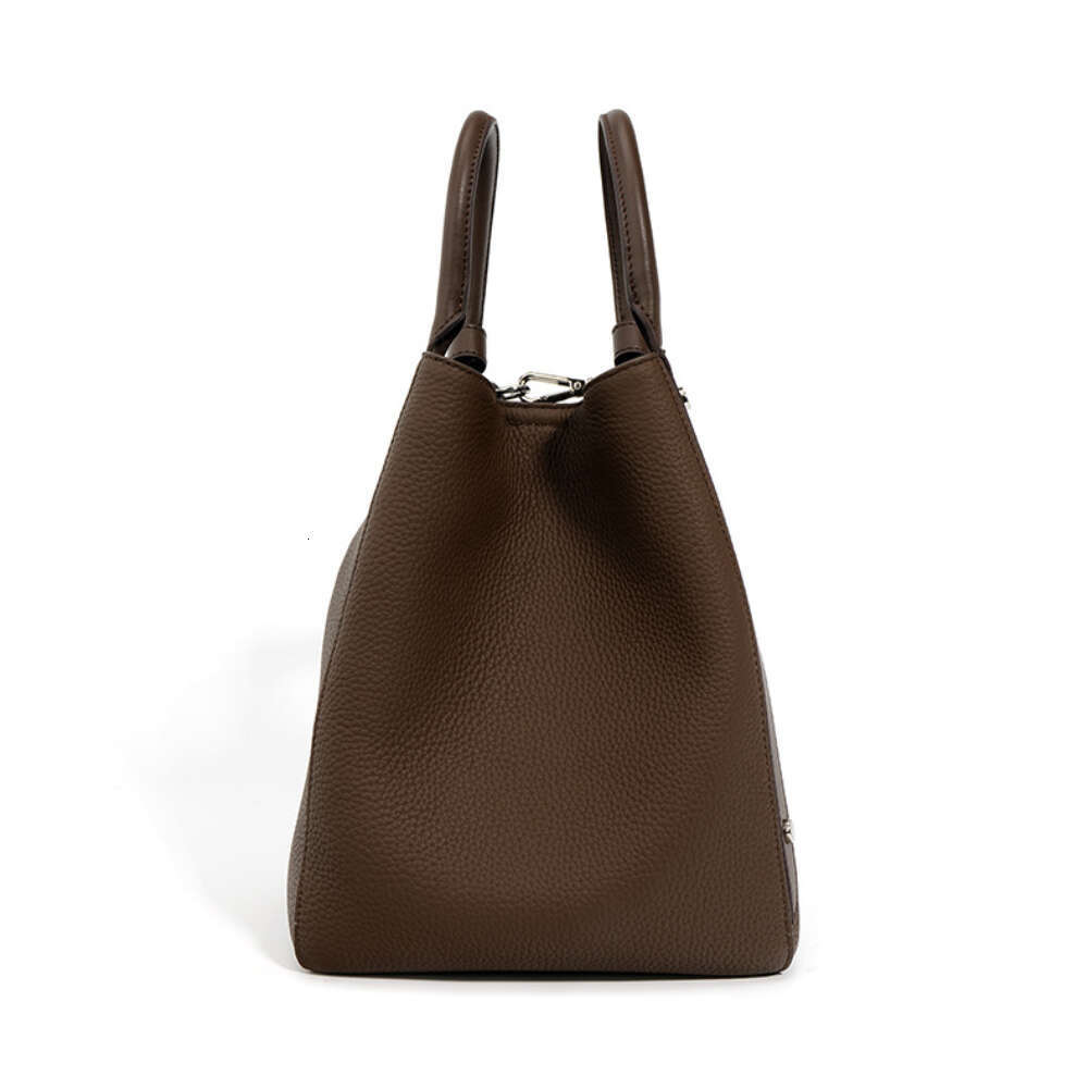 New Retro Open Pocket Design Coffee Solid Color Winter Bucket Tote 100% Soft Genuine Leather Women's Shoulder Bag Handbag