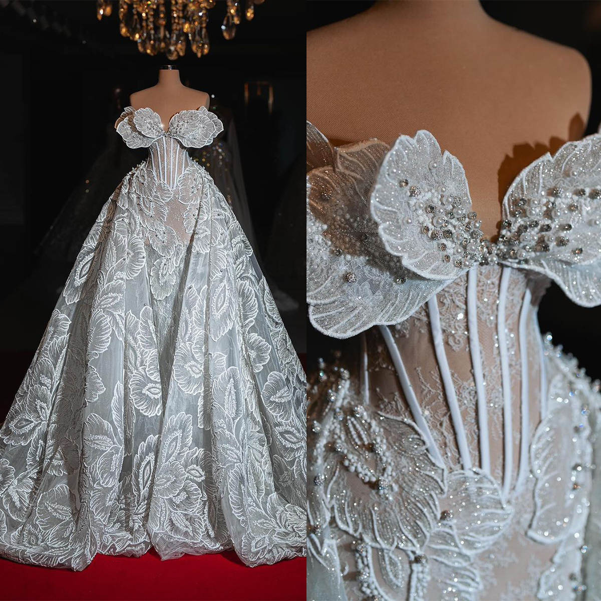 Exquisite Mermaid Wedding Dress Beaded Pearls Sequins Appliques Strapless Bride Gowns Detachable Sweep Train Bridal Dresses Custom Made