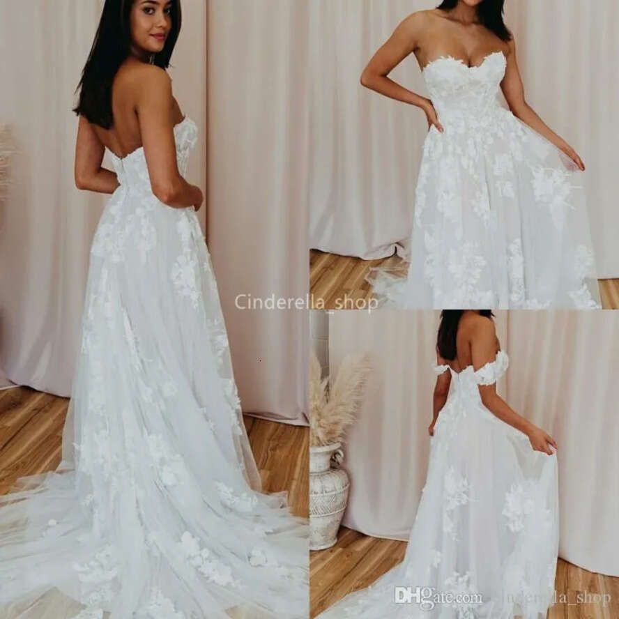 Elegant Plus Size Lace Bohemian Dresses Sweetheart Appliques Beach Boho Wedding Dress Bridal Gowns Vestido De Noiva Custom 2024 0218