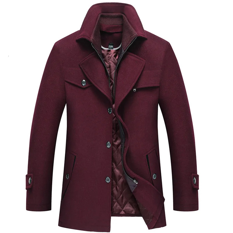 mens wool coat double neck thick lapel coat for men 241024