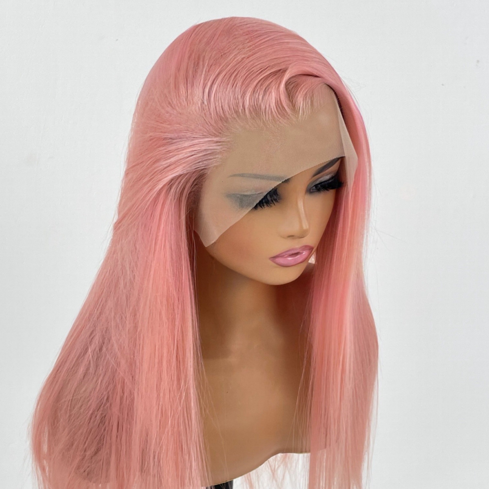 Lace Front for Women Synthetic Pastel Pink Hair Long Silky Straight Natural Wigs 13X4 Frontal Party Colored Wig Cosplay