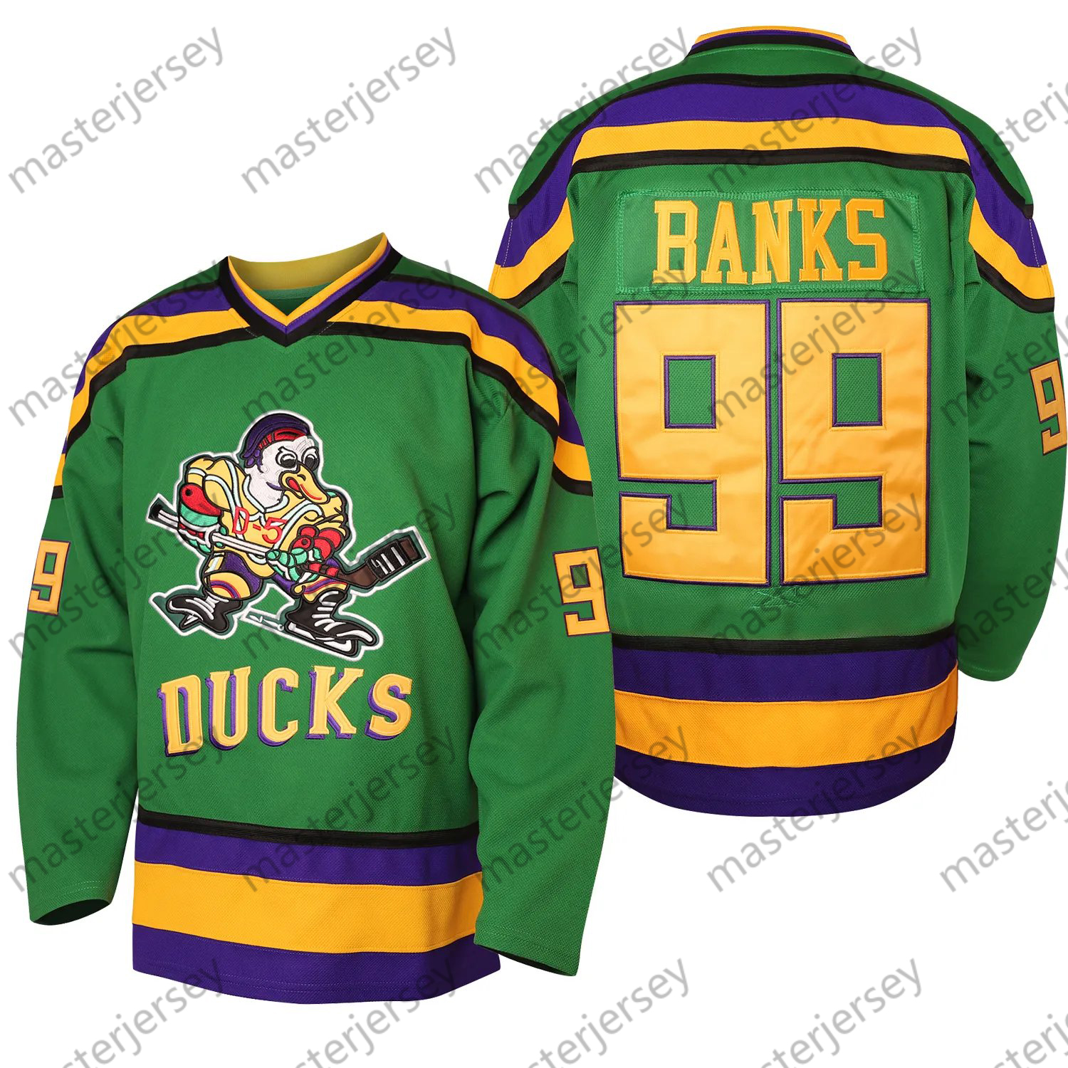 99 Mens Green Duck Hockey Jerseys Loose Fit V-Neck Stitched Ice Hockey Jersey Casual Festive Weekend Outings
