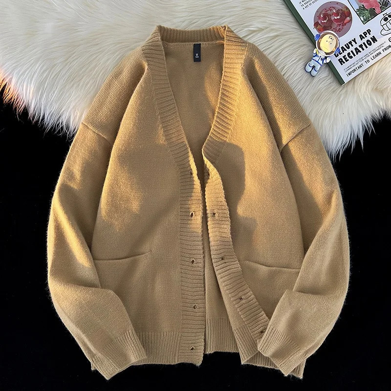 Autumn and Winter Korean Fashion Versatile Casual Cardigan Ribbed Vneck Sweater Jacket Mens Light Jacquard n 241024
