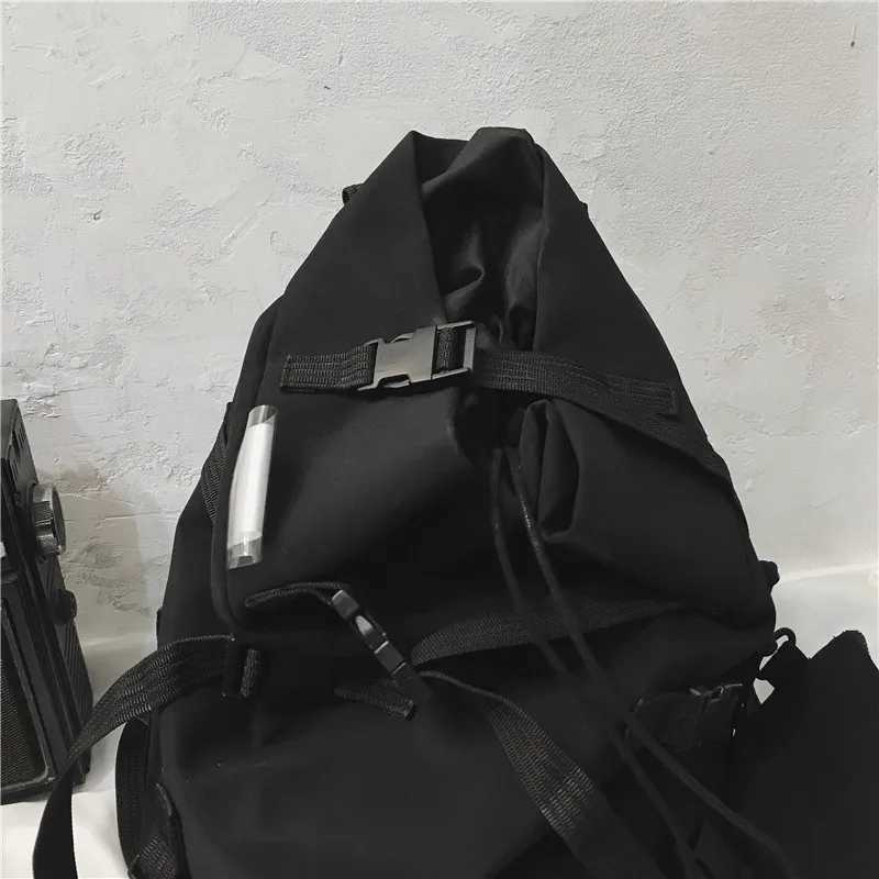 2024 Functional Hip Hop Tactical Techwear Backpack Men Women Drawstring Ribbons Outdoor Motorcycle Travel Casual School Bags 241028