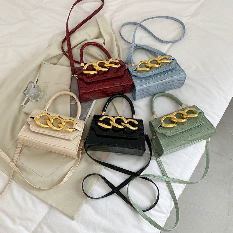 Shoulder Women's Top-handle Handbag, Solid Colour PU Leather Gold Chain Crossbody, Womens Vintage Bags Lightweight For Daily Use New Free Deliver