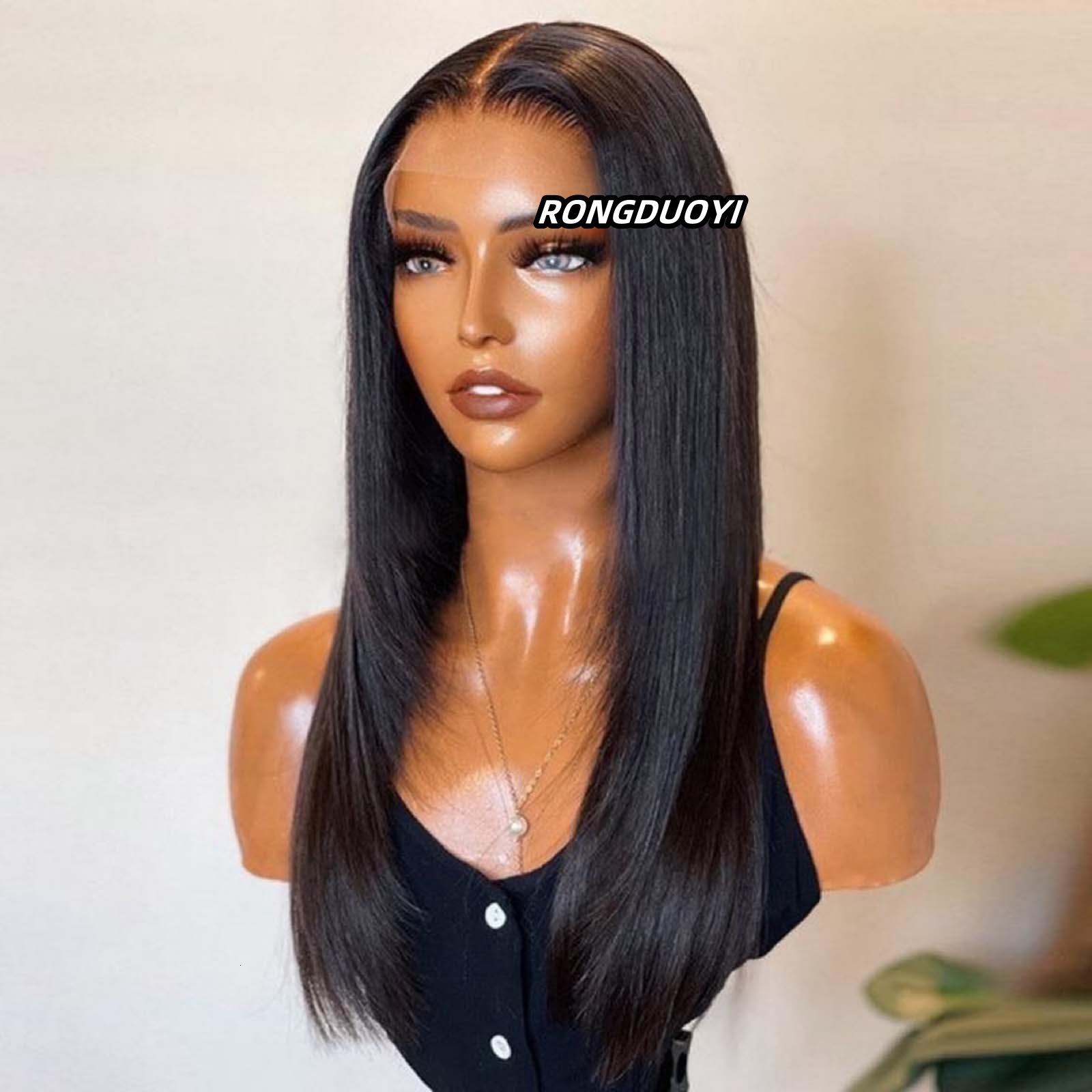 Long Straight Layered Synthetic Front Wig Glueless Ready to Wear Black Hair Lace Frontal Wigs for Women Party